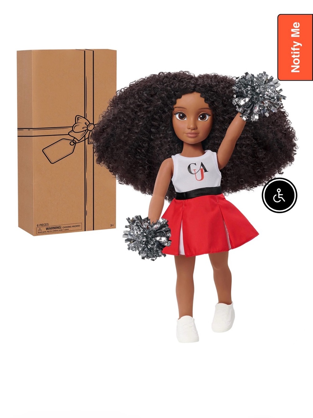 Cheerleader Doll in Red Skirt with Black Hair